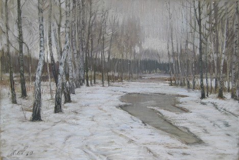А.Н. Либеров "Первый снег", бумага, пастель
